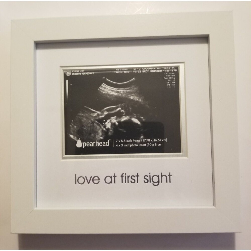 Baby Sonogram Picture Frame Love at First Sight Unisex White Wood Pearhead